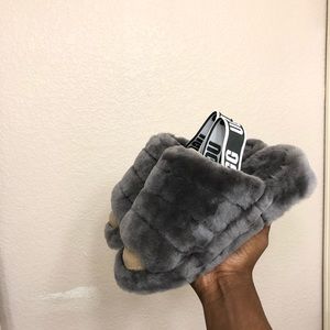 Grey UGG Fur Slides